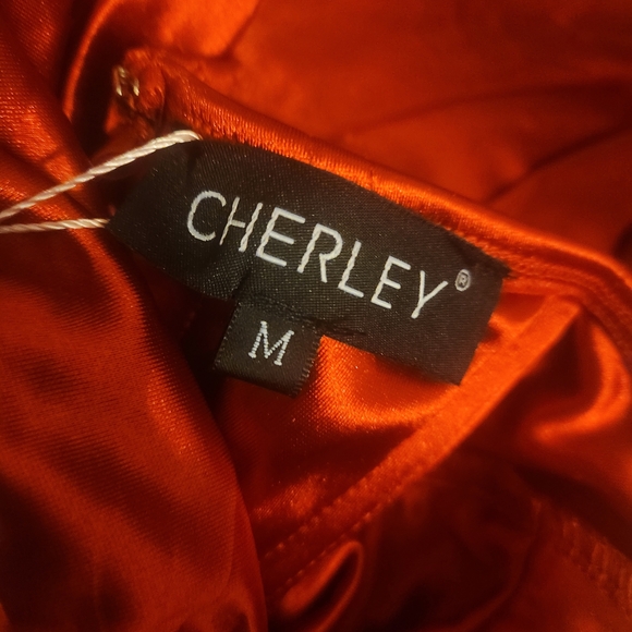 Elegant Cherley Red Strapless Satin Jumpsuit NWT. Size M. - Picture 7 of 9